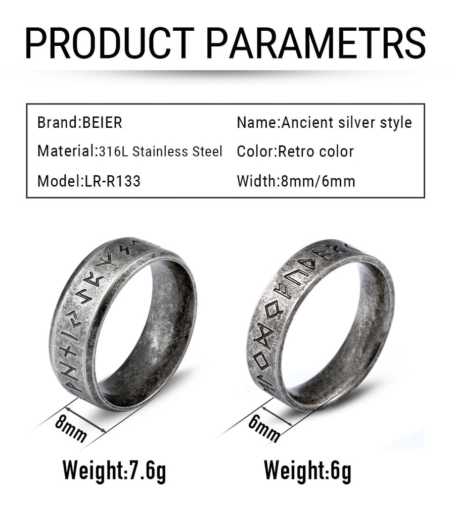 Cool Rune Rings, Stainless Steel / Solid Wood - Mariah´s Spiritual Treats